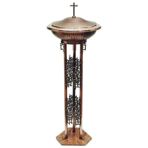 Picture of Standing Baptismal Font H. 120 cm (47,2 inch) red marble Cross Decorations