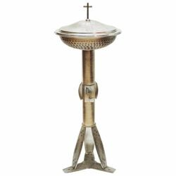 Picture of Portable Baptismal Font for Churches H. cm 120 (47,2 inch) with enamel brass Column Standing Basin Bowl for Baptism by affusion
