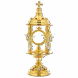 Picture of Ambrosian Monstrance with lunette H. cm 42 (16,5 inch) with removable shrine Angels brass Ostensorium for Holy Host Exposition