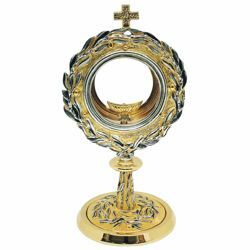 Picture of Church Monstrance with lunette H. cm 27 (10,6 inch) Olive Branches bicolour brass Ostensorium for Holy Host Exposition