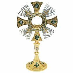 Picture of Church Monstrance with lunette H. cm 48 (18,9 inch) with enamel brass Ostensorium for Holy Host Exposition