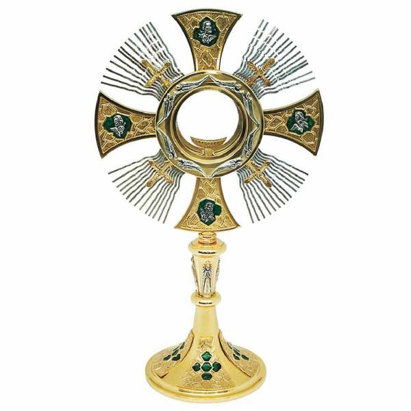 Picture of Church Monstrance with lunette H. cm 48 (18,9 inch) with enamel brass Ostensorium for Holy Host Exposition