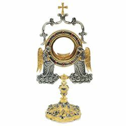 Picture of Church Monstrance with lunette H. cm 37 (14,6 inch) Miracles bicolour brass Ostensorium for Holy Host Exposition