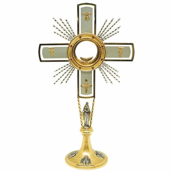 Picture of Church Monstrance with lunette H. cm 60 (23,6 inch) Dove bicolour brass Ostensorium for Holy Host Exposition