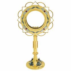Imagen de Custodia litúrgica con luneta H. cm 52 (20,5 inch) Símbolos Religiosos de latón Ostensorio para Hostia Consagrada