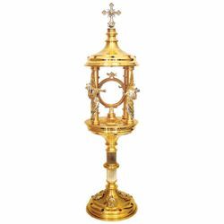 Picture of Ambrosian Monstrance with lunette H. cm 62 (24,4 inch) with removable shrine bicolour brass Ostensorium for Holy Host Exposition