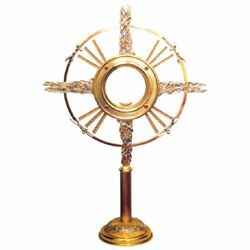 Picture of Church Monstrance with lunette H. cm 80 (31,5 inch) with stones Olive Trees and stones bicolour brass Ostensorium for Holy Host Exposition