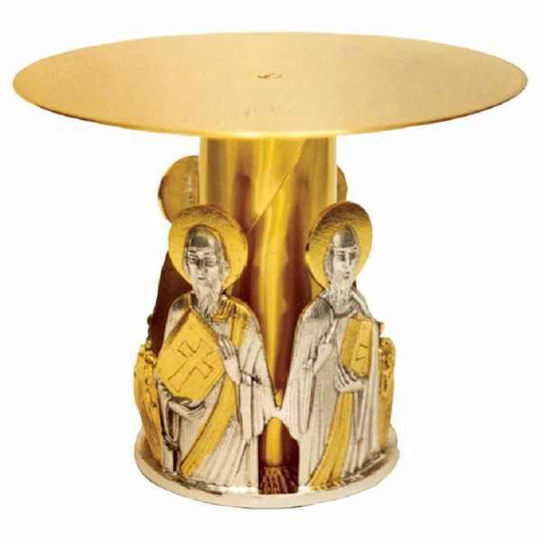 Immagine di Tronetto Base per Ostensorio H. cm 15 (5,9 inch) Quattro Evangelisti in ottone bicolore Supporto Espositore 