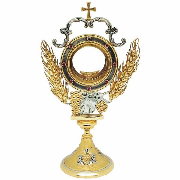 Picture of Church Monstrance with lunette H. cm 40 (15,7 inch) Grapes bicolour brass Ostensorium for Holy Host Exposition