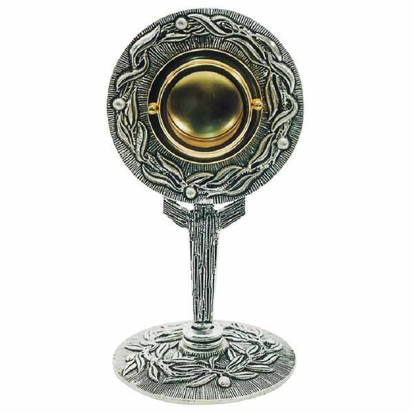 Picture of Liturgical Reliquary H. cm 20 (7,9 inch) Olive Branches brass Monstrance style custody container for Church relics