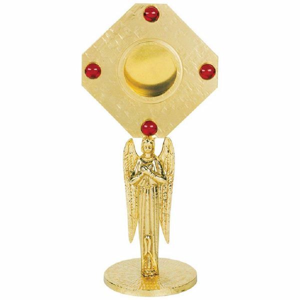 Picture of Liturgical Reliquary H. cm 21 (8,3 inch) praying Angel brass Monstrance style custody container for Church relics