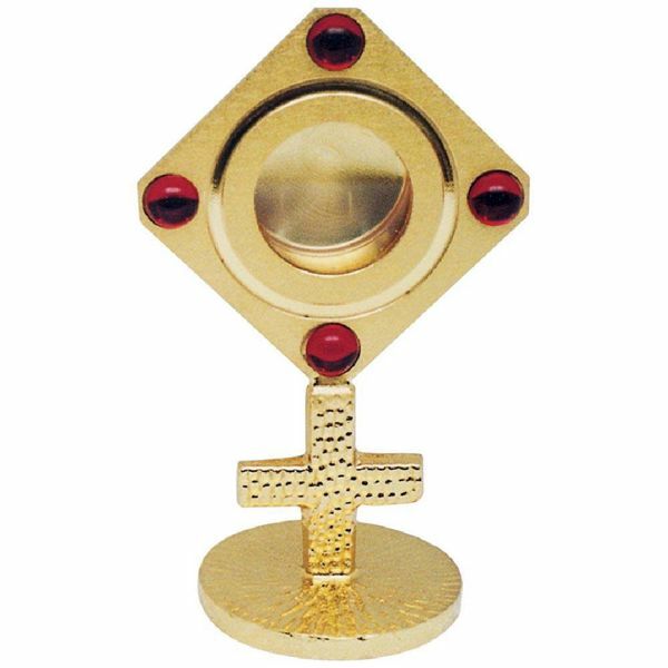 Picture of Liturgical Reliquary H. cm 11,5 (4,5 inch) Cross gold plated brass Monstrance style custody container for Church relics