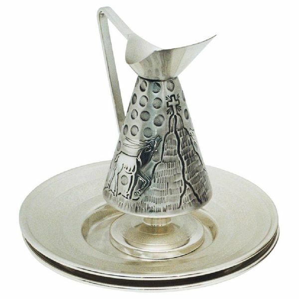 Picture of Liturgical Ewer & Plates H. cm 18 (7,1 inch) Deers at Spring brass Jug Pitcher & Basin Mass Lavabo Set for Church