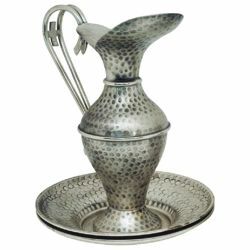 Picture of Liturgical Ewer & Plates H. cm 32 (12,6 inch) Cross hammered brass Jug Pitcher & Basin Mass Lavabo Set for Church