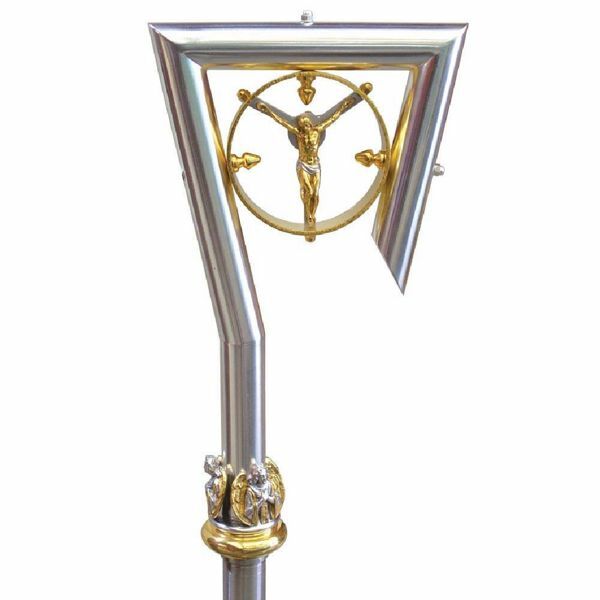Picture of Crosier Pastoral Staff double Crucifix and Angels bicolour brass 