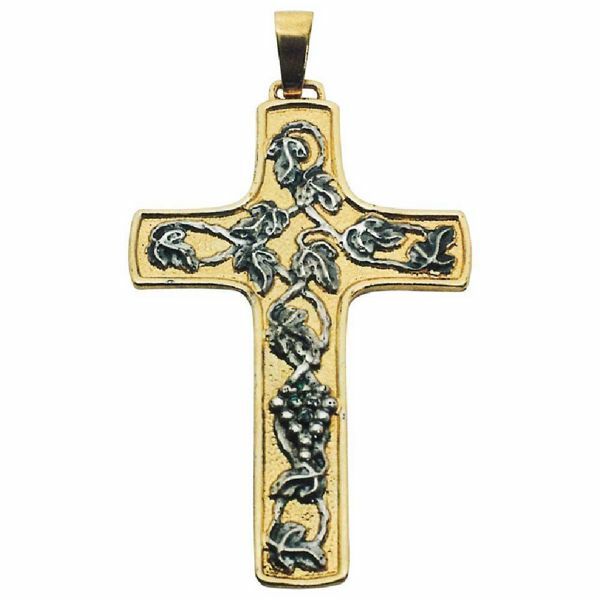 Picture of Episcopal pectoral Cross cm 7x10 (2,8x3,9 inch) Grapes bicolour brass for Bishops