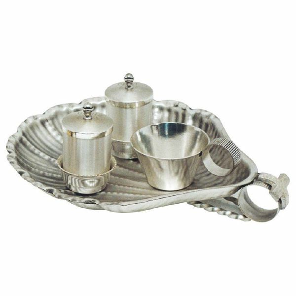 Picture of Baptism Set tray bowl oil stock ablution cup cm 25x21 (9,8x21 inch) brass full Liturgical Baptismal service