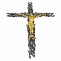 Picture of Wall mounted Cross cm 32x42 (12,6x16,5 inch) Olive Branches brass Crucifix for Church