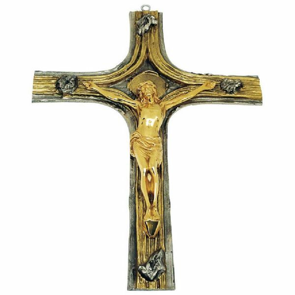 Picture of Wall mounted Cross cm 27x37 (10,6x14,6 inch) Body of Christ bicolour brass Crucifix for Church
