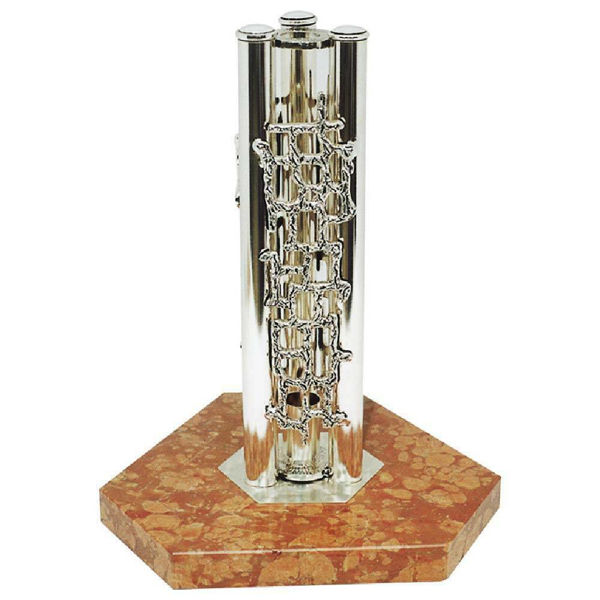 Picture of Processional Cross Stand H. cm 35 (13,8 inch) on red marble base modern style with grids brass Church floor Crucifix Holder