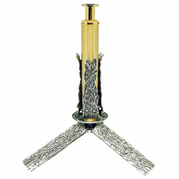 Picture of Processional Cross Stand H. cm 48 (18,9 inch) Olive Branches bicolour brass Church floor Crucifix Holder
