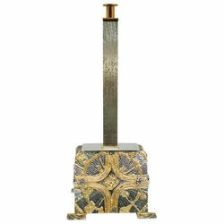 Picture of Large Processional Cross Stand H. cm 72 (28,3 inch) Cross and Rays of Light bicolour brass Church floor Crucifix Holder