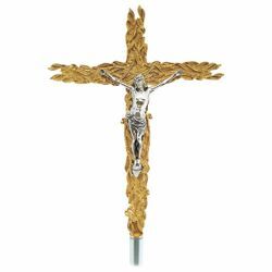 Picture of Processional Cross cm 32x42 (12,6x16,5 inch) Olive Branches brass Crucifix for Church Procession 