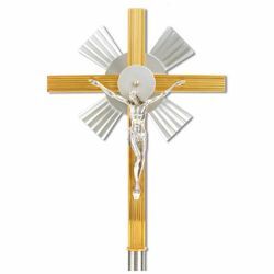 Immagine di Croce astile processionale cm 25x33,5 (9,8x13,2 inch) in ottone bicolore Crocifisso per Processione Chiesa
