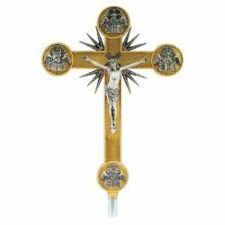 Picture of Processional Cross cm 36x48 (14,2x18,9 inch) Evangelists bicolour brass Crucifix for Church Procession 