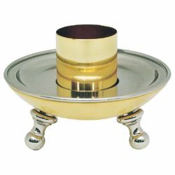 Picture of Altar Candlestick 1 flame H. cm 8 (3,1 inch) smooth finish satin brass liturgical Candle Holder for Church 