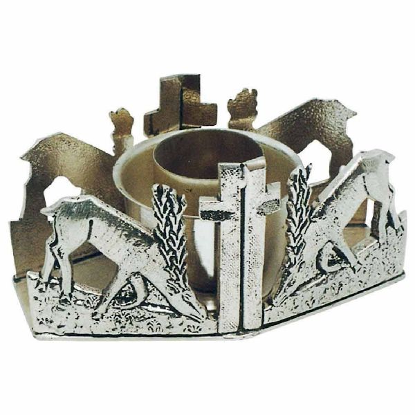 Immagine di Candeliere da Altare 1 fiamma H. 7 cm Cervi alla Fonte
