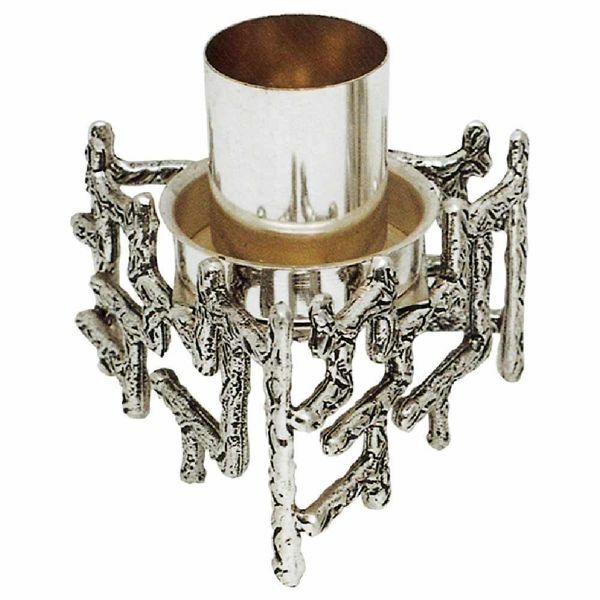 Picture of Altar Candlestick 1 flame H. cm 10 (3,9 inch) modern style with grids brass liturgical Candle Holder for Church 