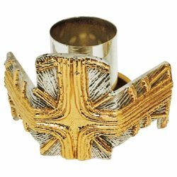 Picture of Altar Candlestick 1 flame H. cm 7 (2,8 inch) golden Cross bicolour brass liturgical Candle Holder for Church 