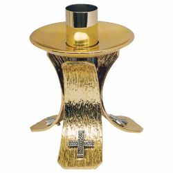 Picture of Altar Candlestick 1 flame H. cm 16 (6,3 inch) Crosses gold plated brass liturgical Candle Holder for Church 