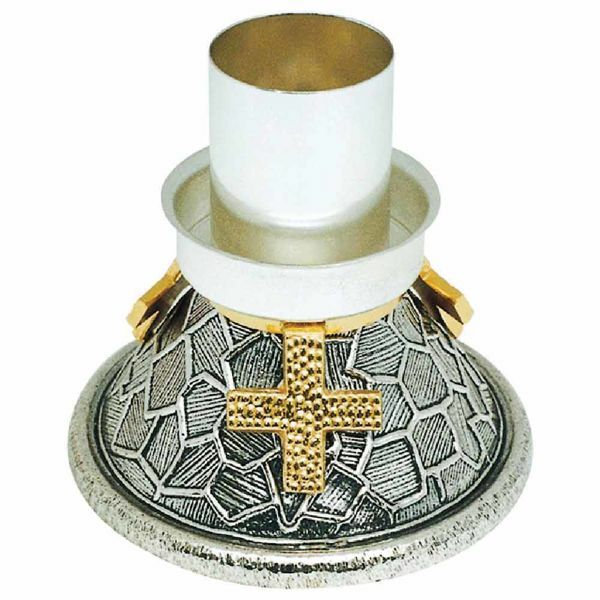 Picture of Altar Candlestick 1 flame H. cm 11 (4,3 inch) modern style bicolour brass liturgical Candle Holder for Church 