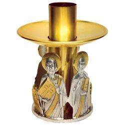 Immagine di Candeliere da Altare 1 fiamma H. cm 18 (7,1 inch) Evangelisti in ottone Portacandela liturgico da Mensa Chiesa