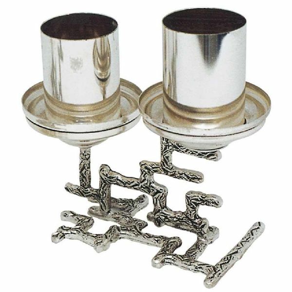 Picture of Altar Candelabrum 2 flames H. cm 13 (5,1 inch) modern style with grids brass Candle Holder liturgical Church Candlestick
