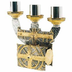 Picture of Three flames Candelabra in brass with Crosses and Rays of Light