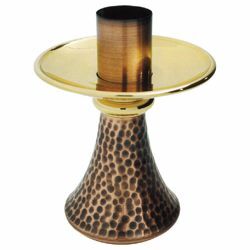 Picture of Altar Candlestick 1 flame H. cm 16 (6,3 inch) hammered brass liturgical Candle Holder for Church 
