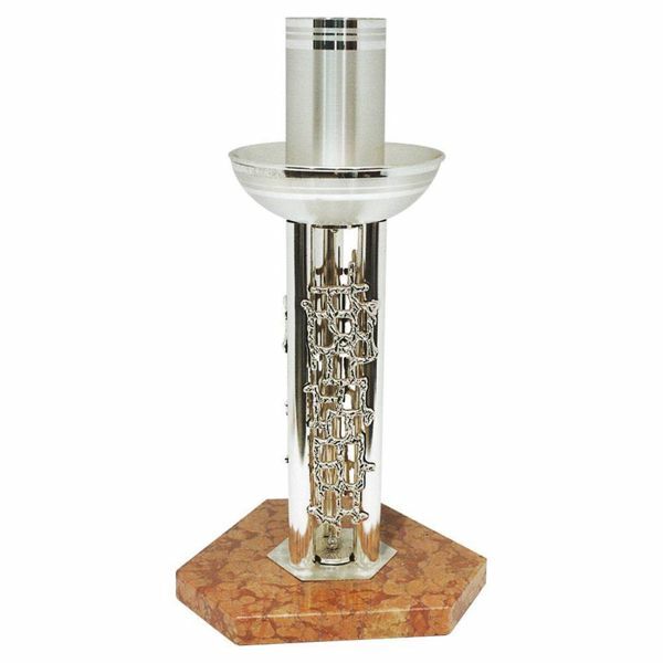Picture of Paschal Candle Holder H. cm 55 (21,7 inch) on red marble base modern style with grids brass Floor Candlestick Church Stand 