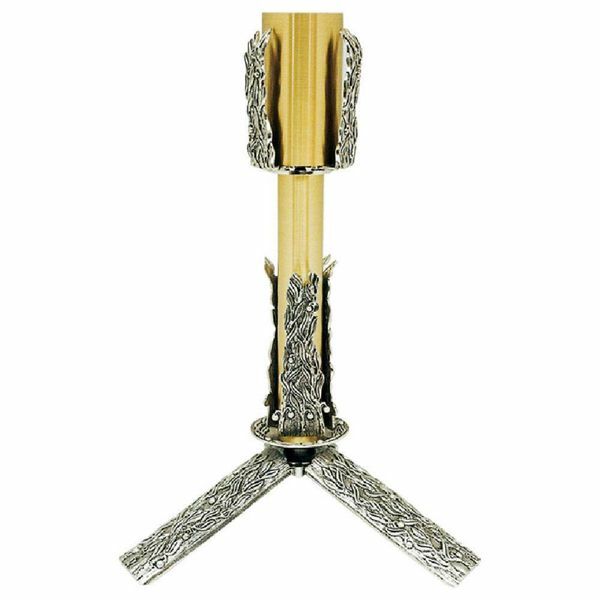 Picture of Paschal Candle Holder H. cm 60 (23,6 inch) Olive Branches bicolour brass Floor Candlestick Church Stand 
