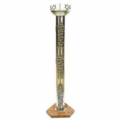 Picture of Floor standing Sanctuary Lamp Blessed Sacrament H. cm 110 (43,3 inch) on red marble base modern style with grids brass Altar Chancel lamp for Church
