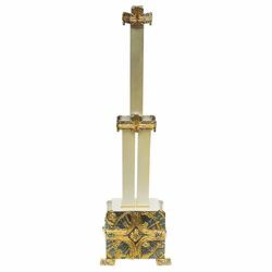 Picture of Floor standing Sanctuary Lamp Blessed Sacrament H. cm 110 (43,3 inch) Cross and Rays of Light bicolour brass Altar Chancel lamp for Church