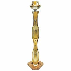 Picture of Floor standing Sanctuary Lamp Blessed Sacrament H. cm 110 (43,3 inch) on red marble base bicolour brass Altar Chancel lamp for Church