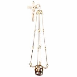 Imagen de Lámpara de colgar del Santísimo Sacramento H. cm 75 (29,5 inch) Cruces de latón porta vela con cadenas de Iglesia