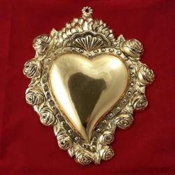 Picture of Votive heart with roses - Gold or silver plated Ex Voto