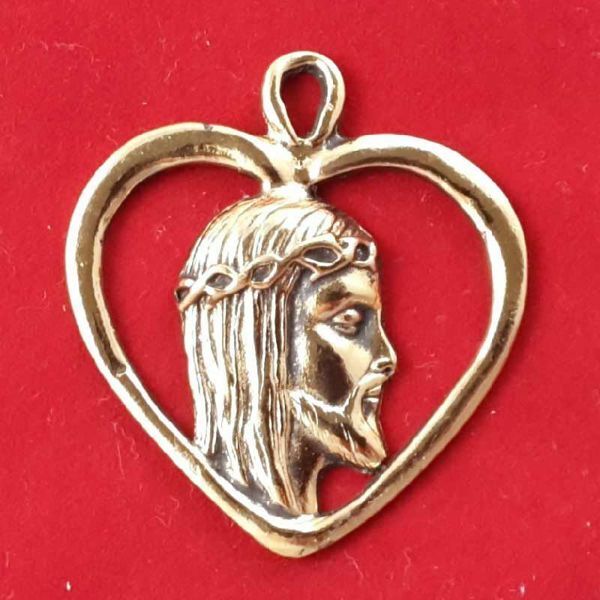 Immagine di Medaglia Cuore con Cristo ottone 