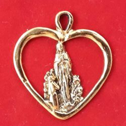 Immagine di Madonna di Lourdes pendente cuore - Medaglia, bagno oro o argento