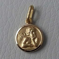 Picture of Angel of Raphael Coining Sacred Medal Round Pendant gr 1,4 Yellow Gold 18k for Woman, Boy and Girl