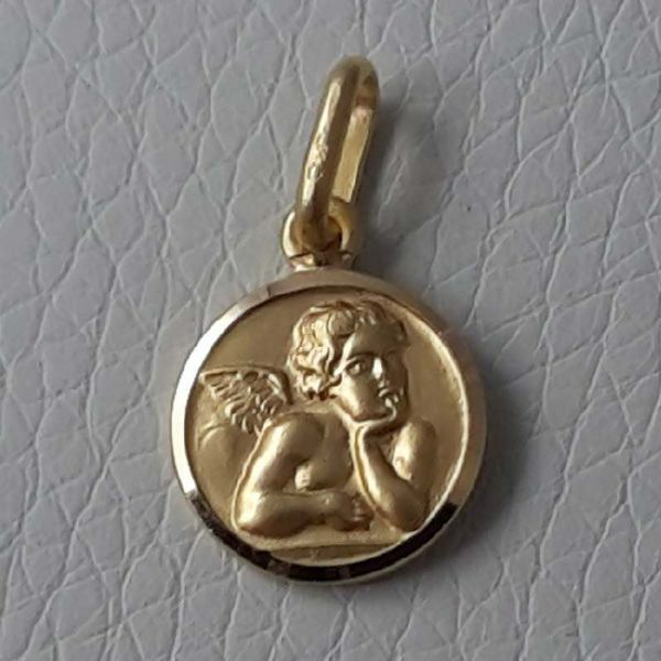 Immagine di Angelo di Raffaello Medaglia Sacra Pendente tonda Conio gr 1,4 Oro giallo 18kt Donna Bimba Bimbo